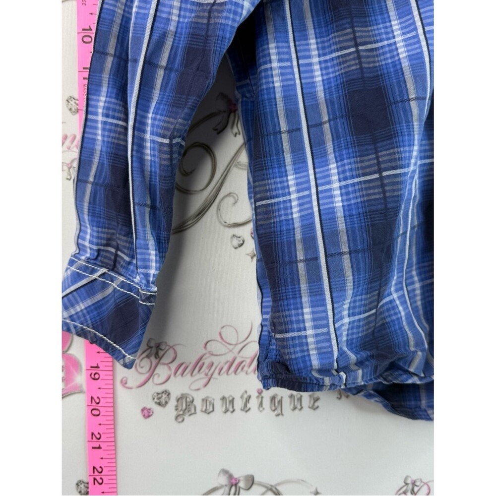 Rock and roll cowboy shirt plaid blue Button-Down Casual Shirt Blue Plaid - Picture 5 of 8